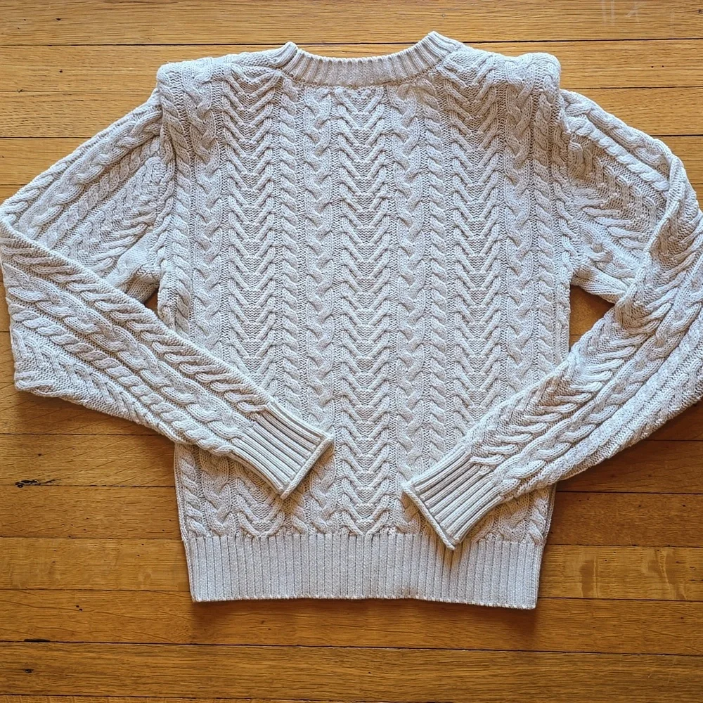 Evereve Alexis Strong Shoulder Cable Pullover Sweater, Cream, EUC, Women's XS - Picture 2 of 14